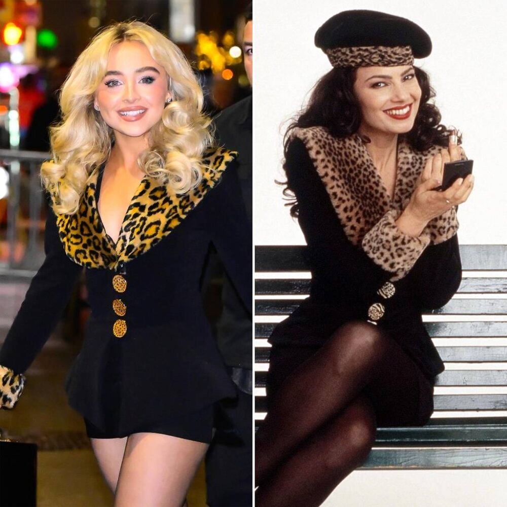 Fran Fine The Nanny-inspired leopard-print fur collar and buttons top